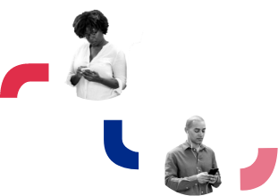 Homem e mulher conectados a seus respectivos celulares